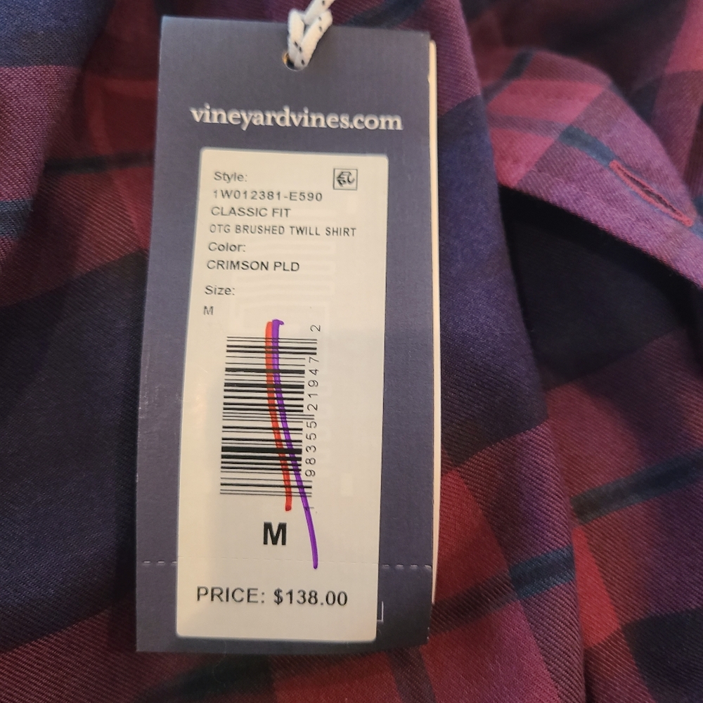 NEW VINEYARD VINES OTG brushed twill classic fit plaid shirt MED Burgundy Navy - Picture 7 of 9